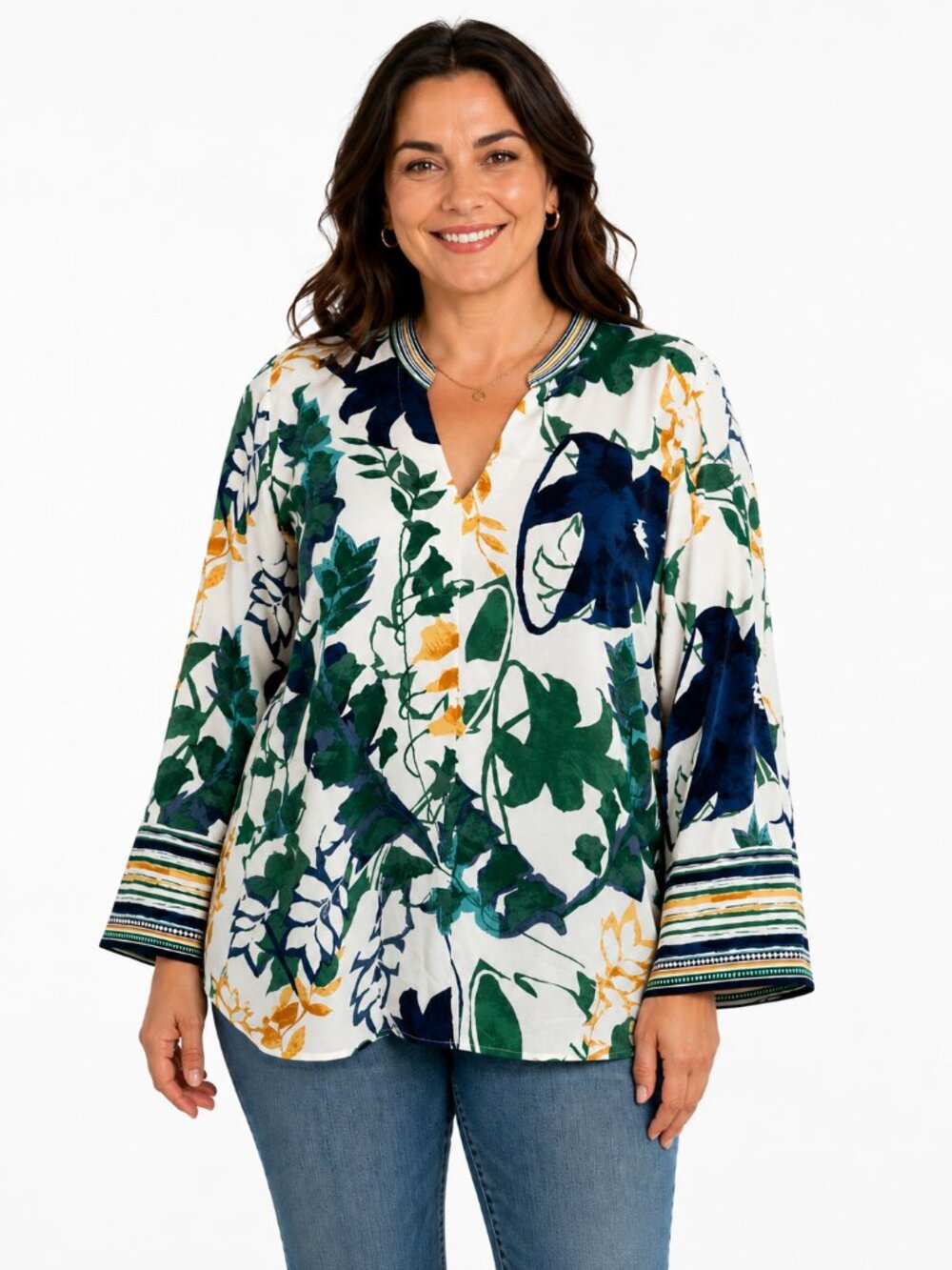 Chico's Tunic Top Women's Sz 3 (XL) Mixed Print Kimono Sleeves V-Neck Vacation